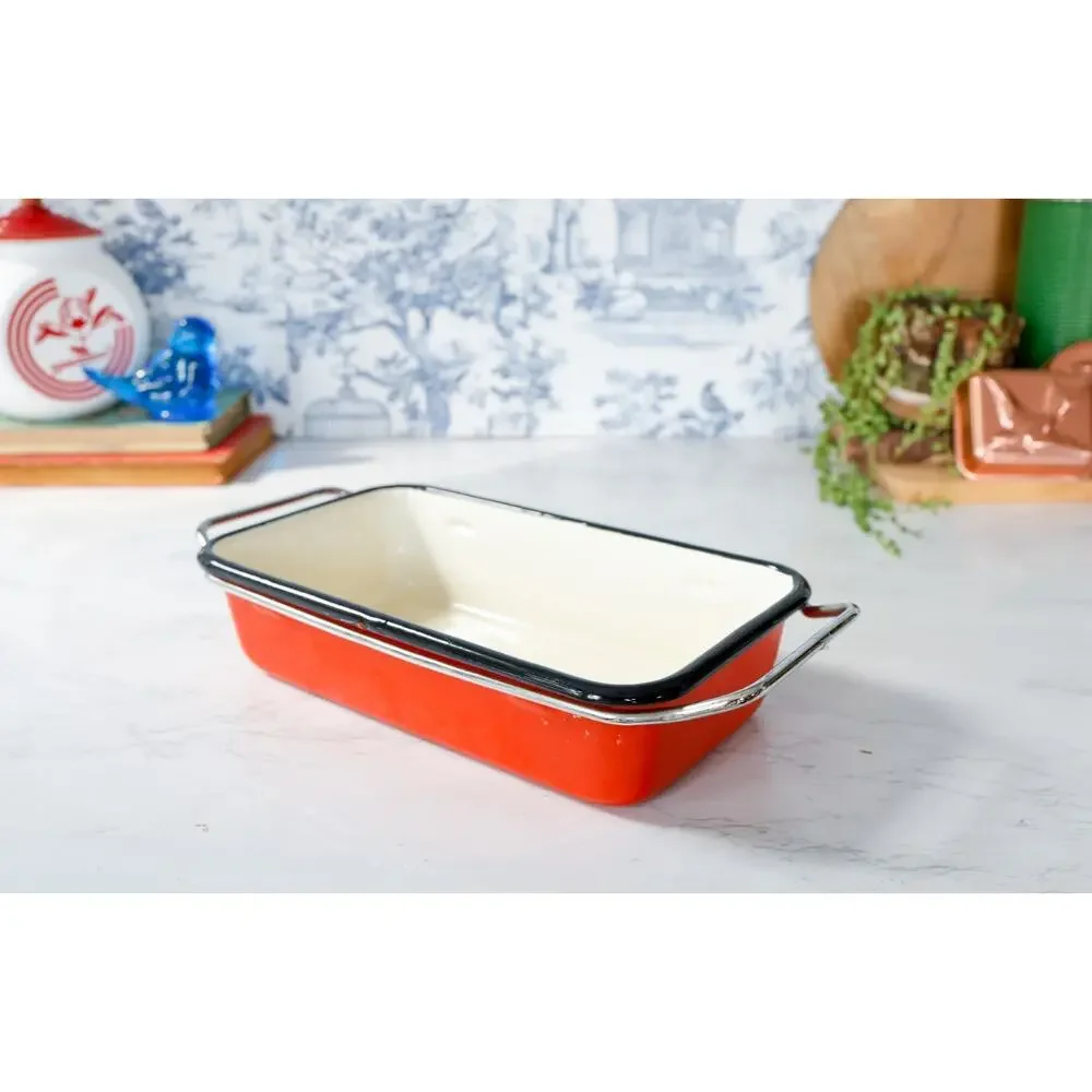 VTG National Silver Co Bakers Ware Enamel Pan Casserole MCM Retro Cottage Farm